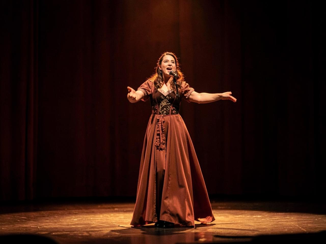 Musical theater performer singing on stage
